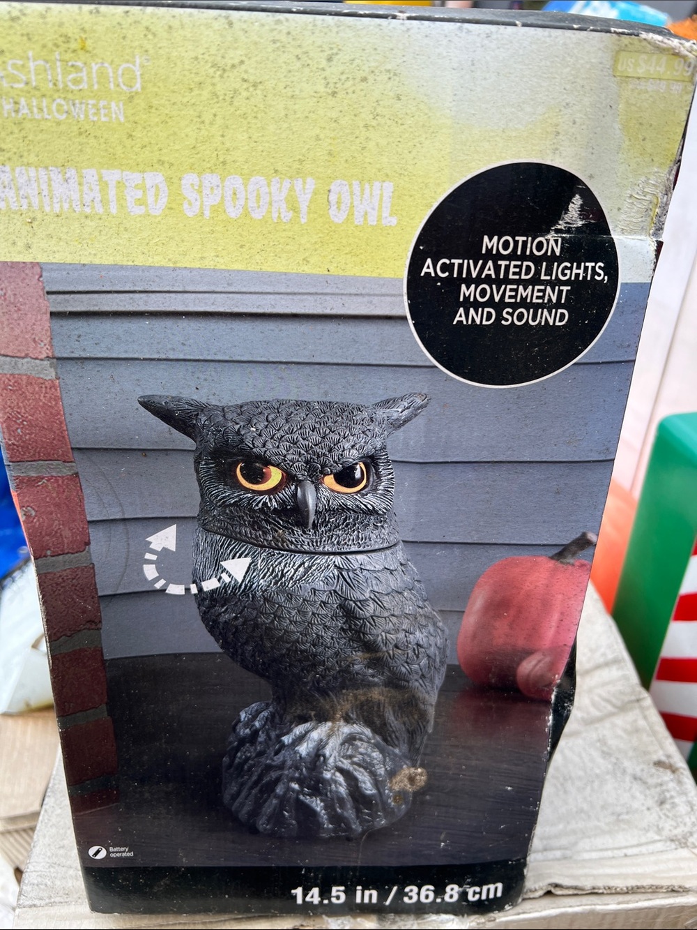Motion Activated Light & Sound Hooting OWL Garden Halloween Decor blow mold